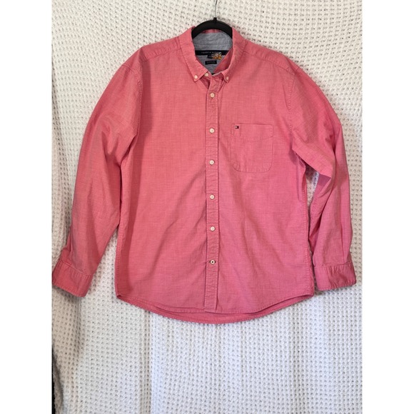 Tommy Hilfiger Mens Button Down Shirt L Classic Fit Salmon Coral - Picture 1 of 4
